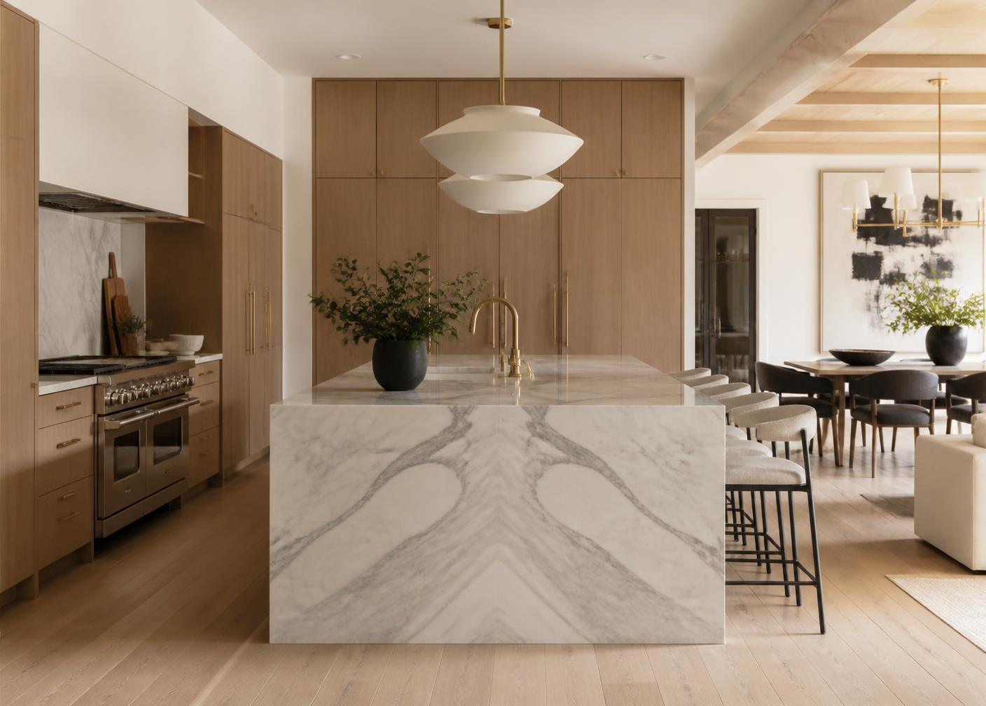 Modern luxury kitchen interior design in Las Vegas with marble island